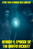 Uhuru standing in a corridor with a zombie-like figure sneaking up behind her. Star Trek: Strange New Worlds S4E02 – The Griffin Incident