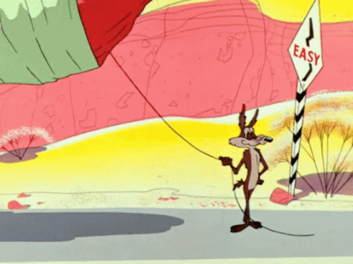 Wile E. Coyote pulling a string that causes a massive boulder to fall on his head and squash him